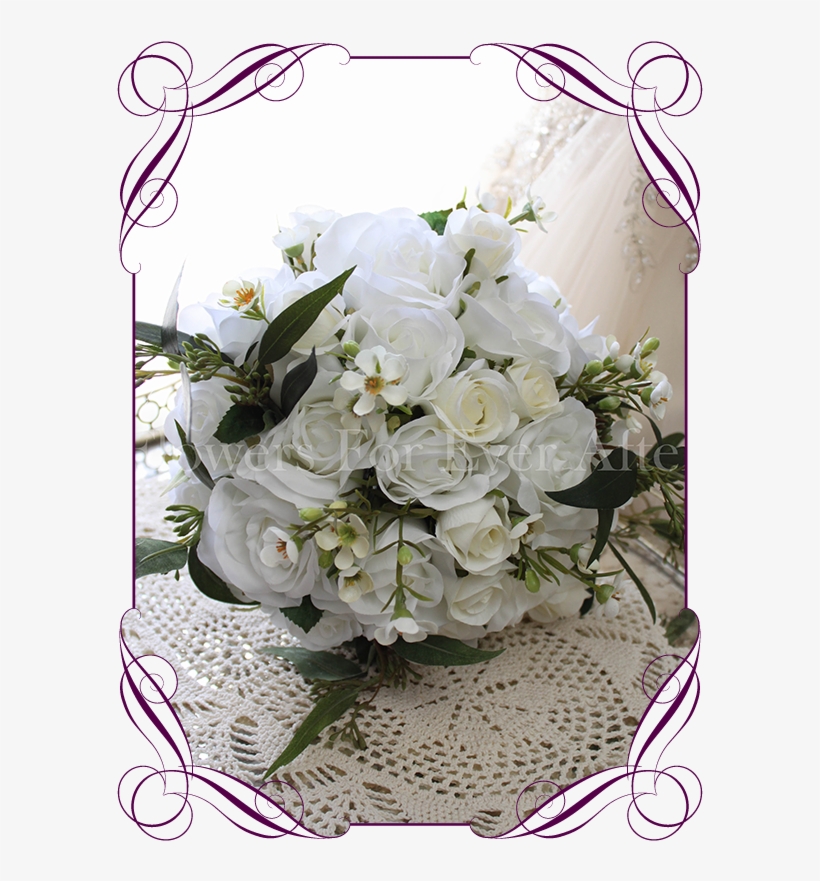 White Silk Artificial Rustic Boho Wedding Bouquet Posy - Fabric Flower Designs, transparent png #9796240