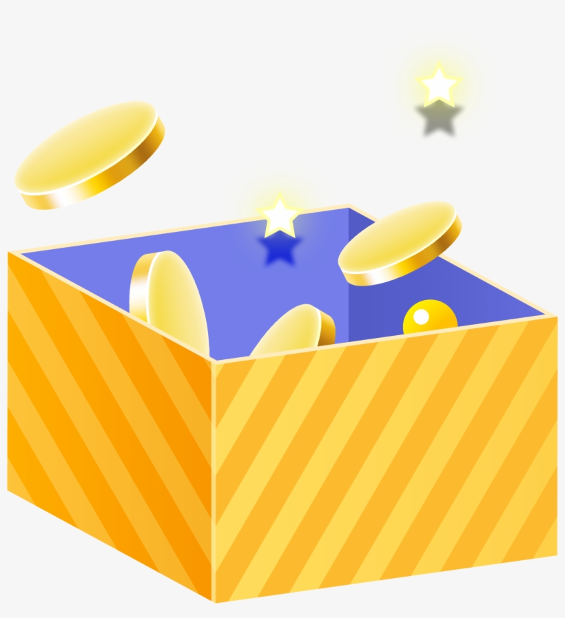 Hand Painted Cartoon Gift Box Gold Coin Decoration - Gold, transparent png #980084