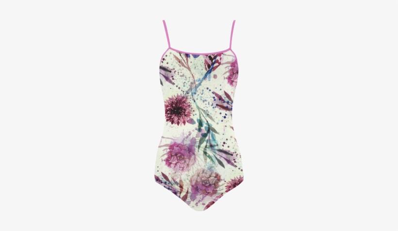 Watercolor Flowers Strap Swimsuit - Pattern, transparent png #980335