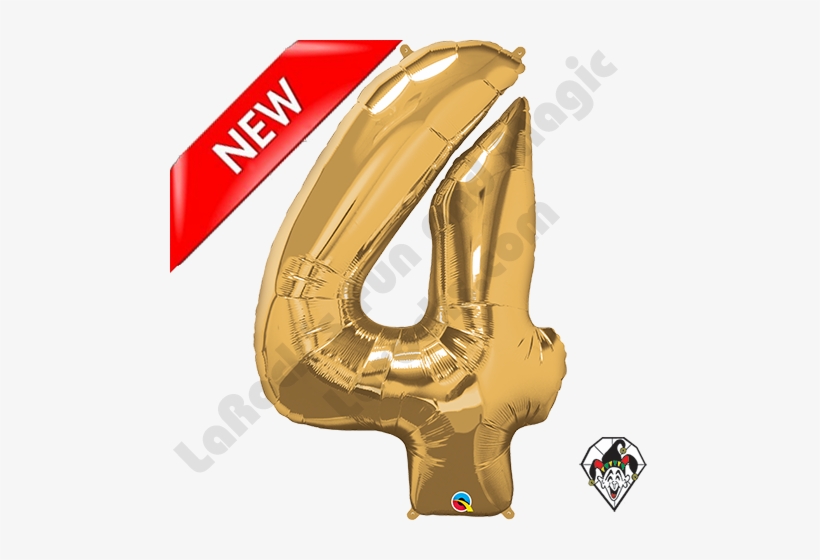 Alternative Views - - Number 4 Gold Super Shape Number Foil Balloon, transparent png #982682