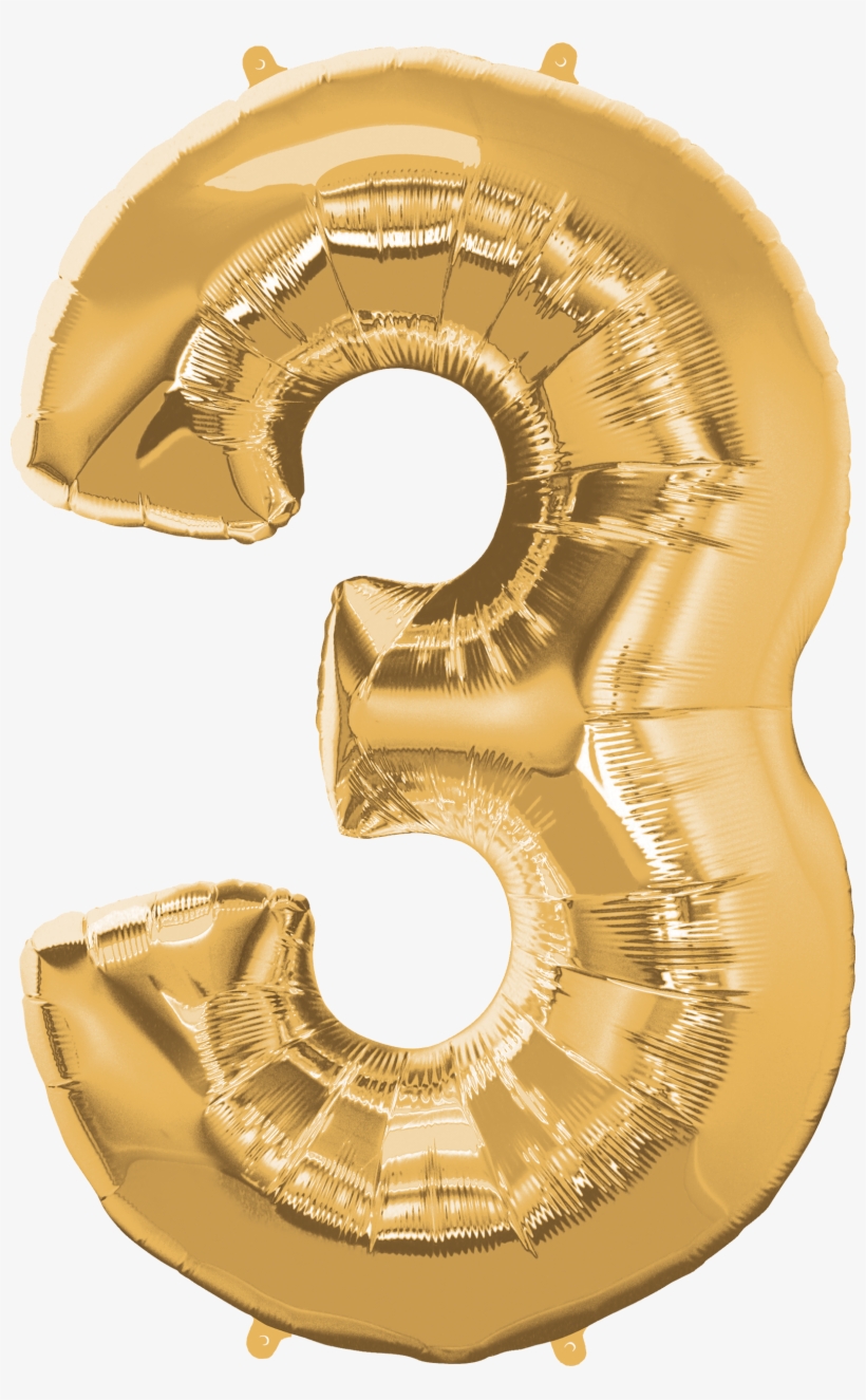 Way To Celebrate 42" Number 3 Gold Foil Balloon - Number Three Gold Foil Balloon, transparent png #984119