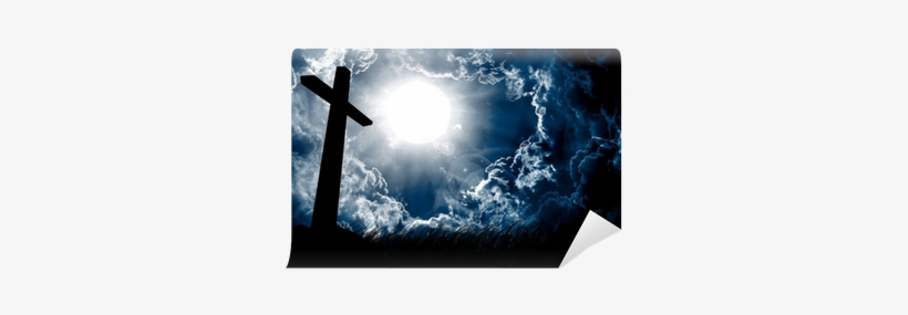 Cross Silhouette And The Sky With Full Moon Wall Mural - Sun Shining Through Dark Clouds Skin, transparent png #986760