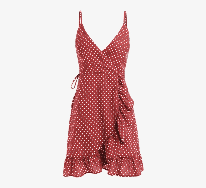 Dotted Ruffles Wrap Dress Red Wine - Dress, transparent png #9805647