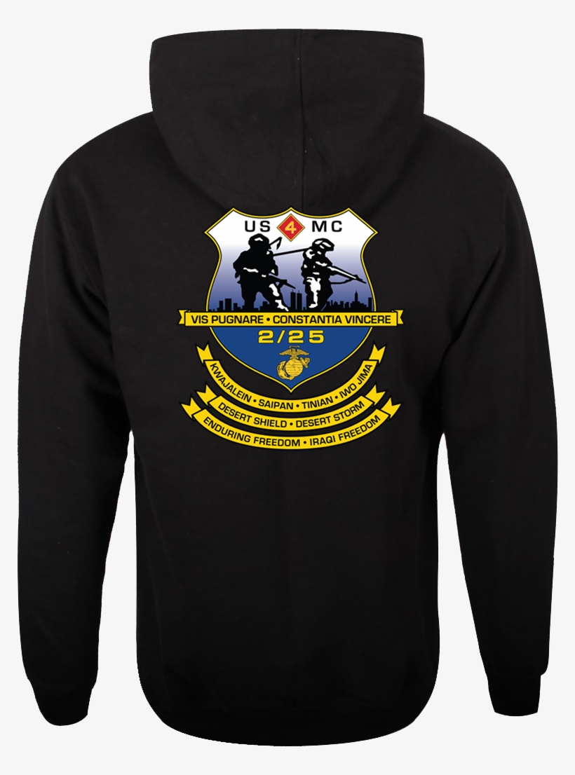 2nd Bn 25th Marines Hoodie - Plain Black Hoodie Back, transparent png #9810808