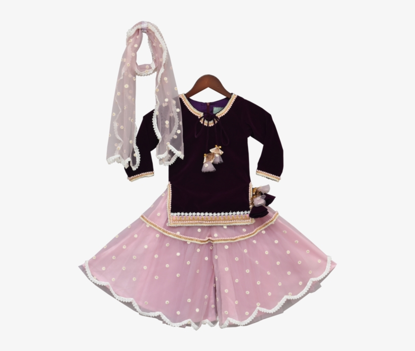 Girls Purple Velvet Kurti With Sharara In Usa - Gharara Velvet, transparent png #9817808