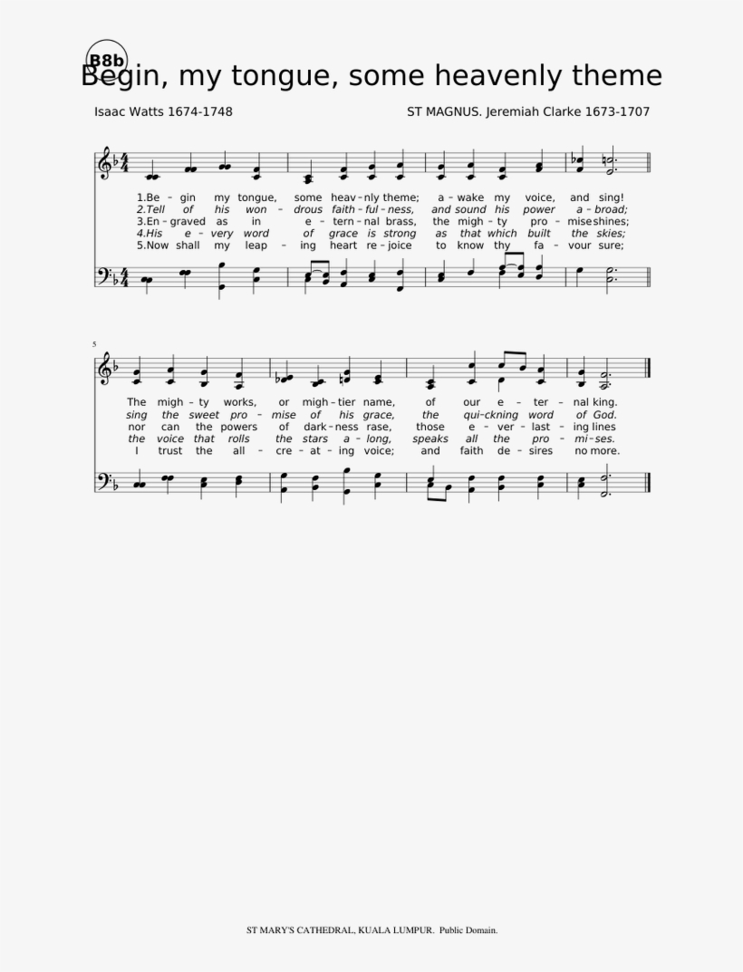Begin, My Tongue, Some Heavenly Theme Sheet Music For - Document, transparent png #9818398
