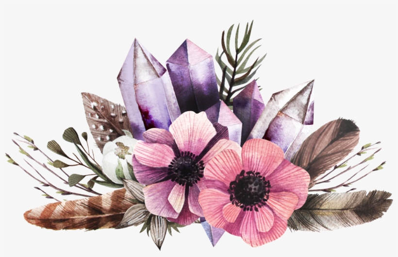 Boho Sticker - Watercolor Feather And Flower Png, transparent png #9829475