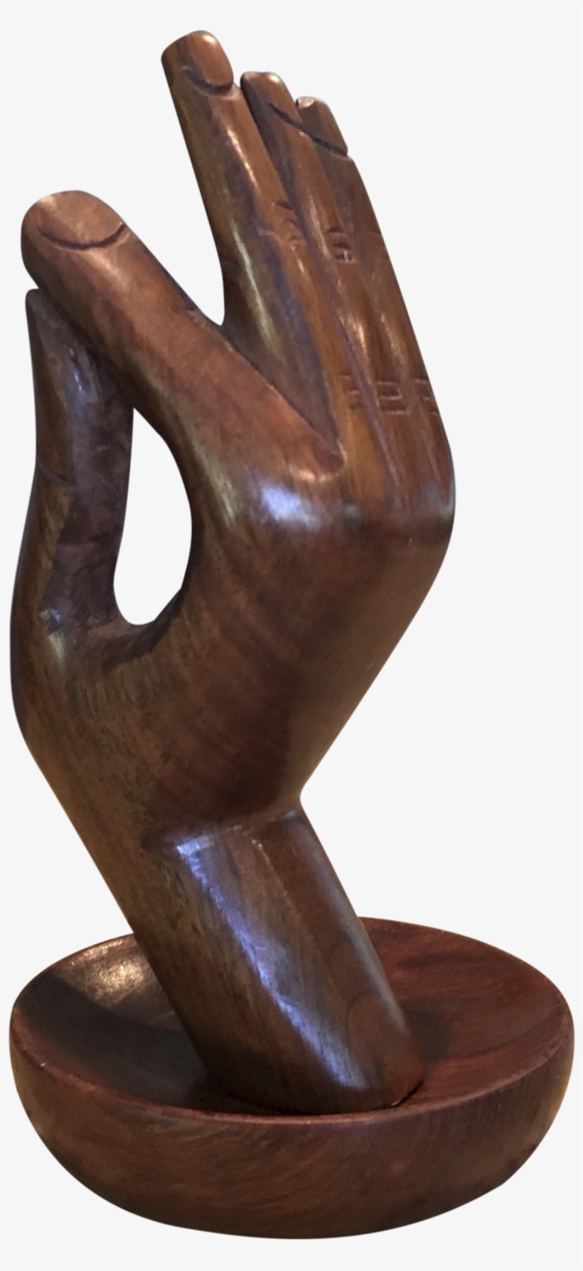 Vintage Bohemian Carved Wood Hand “okay” Sculpture - Statue, transparent png #9829558