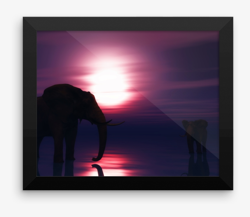 Elephants Purple Sunrise Framed Poster - Indian Elephant, transparent png #9833576