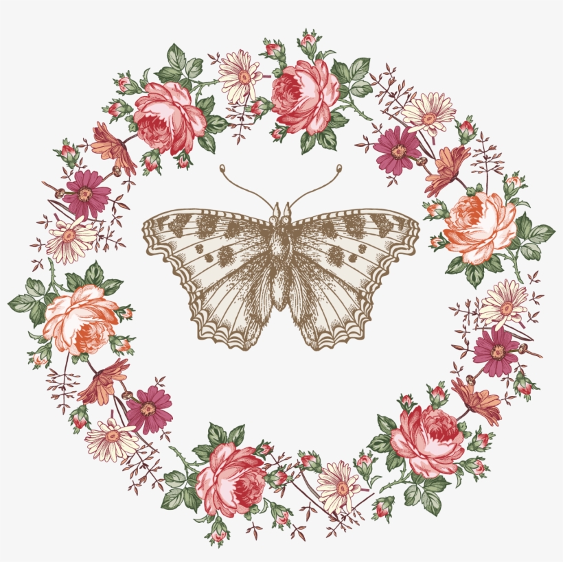 Butterfly Clipart Wreath - Vector Flower Watercolor Border - Free ...