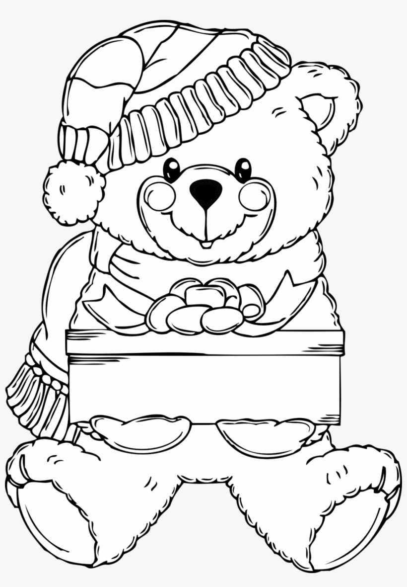 Christmas Bear Coloring Page - Christmas Black And White Coloring Pages, transparent png #9840064