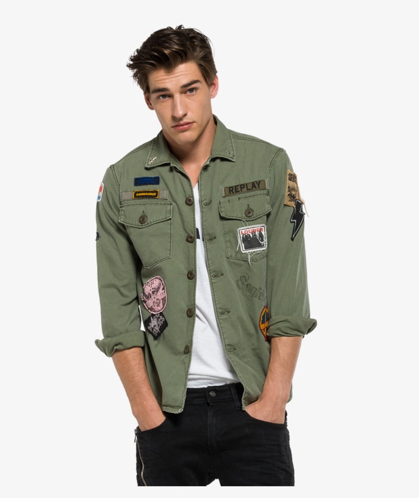 Cazadora Con Parches Y Estampado En La Espalda - Pocket, transparent png #9842573