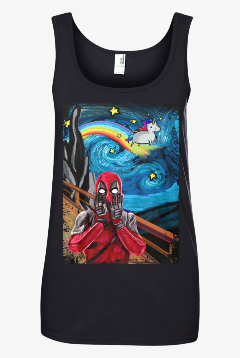 Deadpool Scream Unicorn Starry Night Shirt, Tank, Hoodie - Scream Deadpool With Unicorn, transparent png #9843078