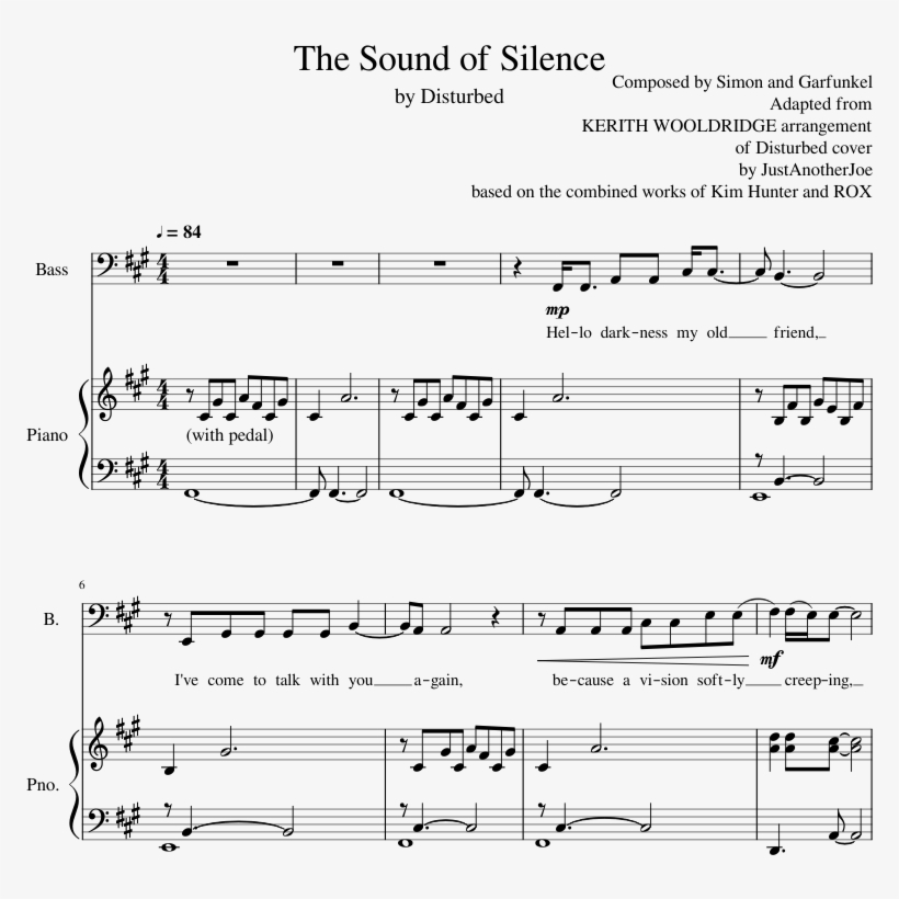 The Sound Of Silence Disturbed Sheet Music For Piano, - Mardi Gras Sheet Music, transparent png #9846223