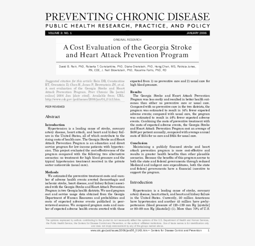 A Cost Evaluation Of The Georgia Stroke And Heart Attack - Document, transparent png #9847434