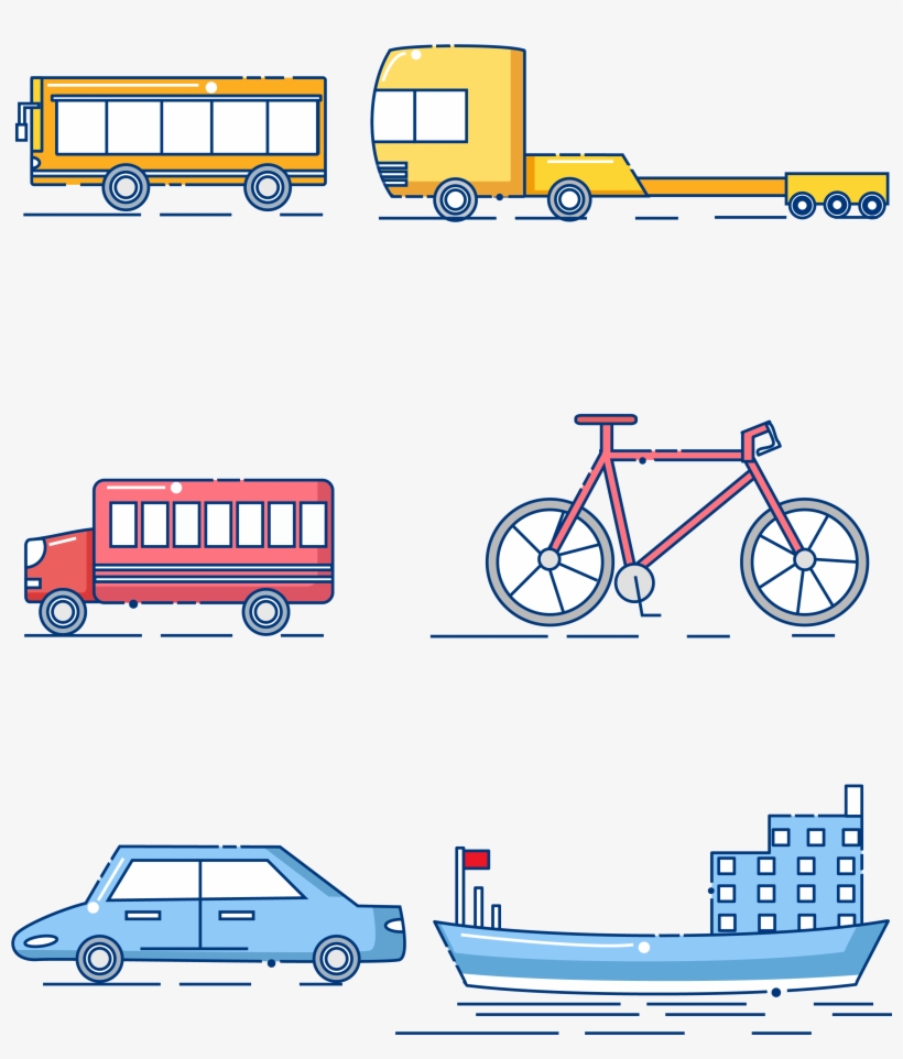 Transportation Cartoon Equipment Bus Bicycle Png And - การ ขนส่ง Png, transparent png #9847502