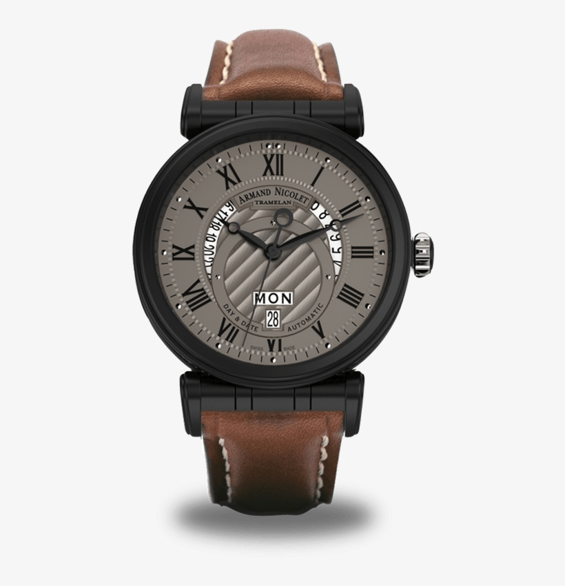 Black D - L - C - Stainless Steel 316l With Brown Leather - Watch, transparent png #9849296