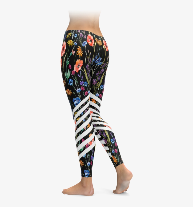 Spring Floral Racing Stripes Leggings - Leggings, transparent png #9850065