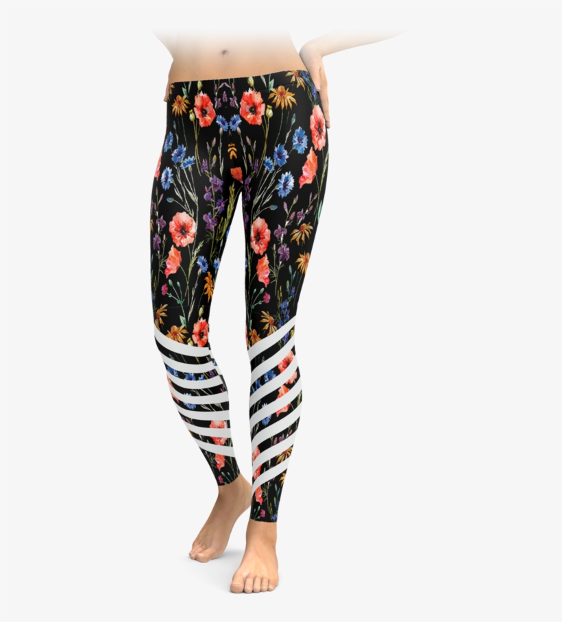 Spring Floral Racing Stripes Leggings - Leggings, transparent png #9850306