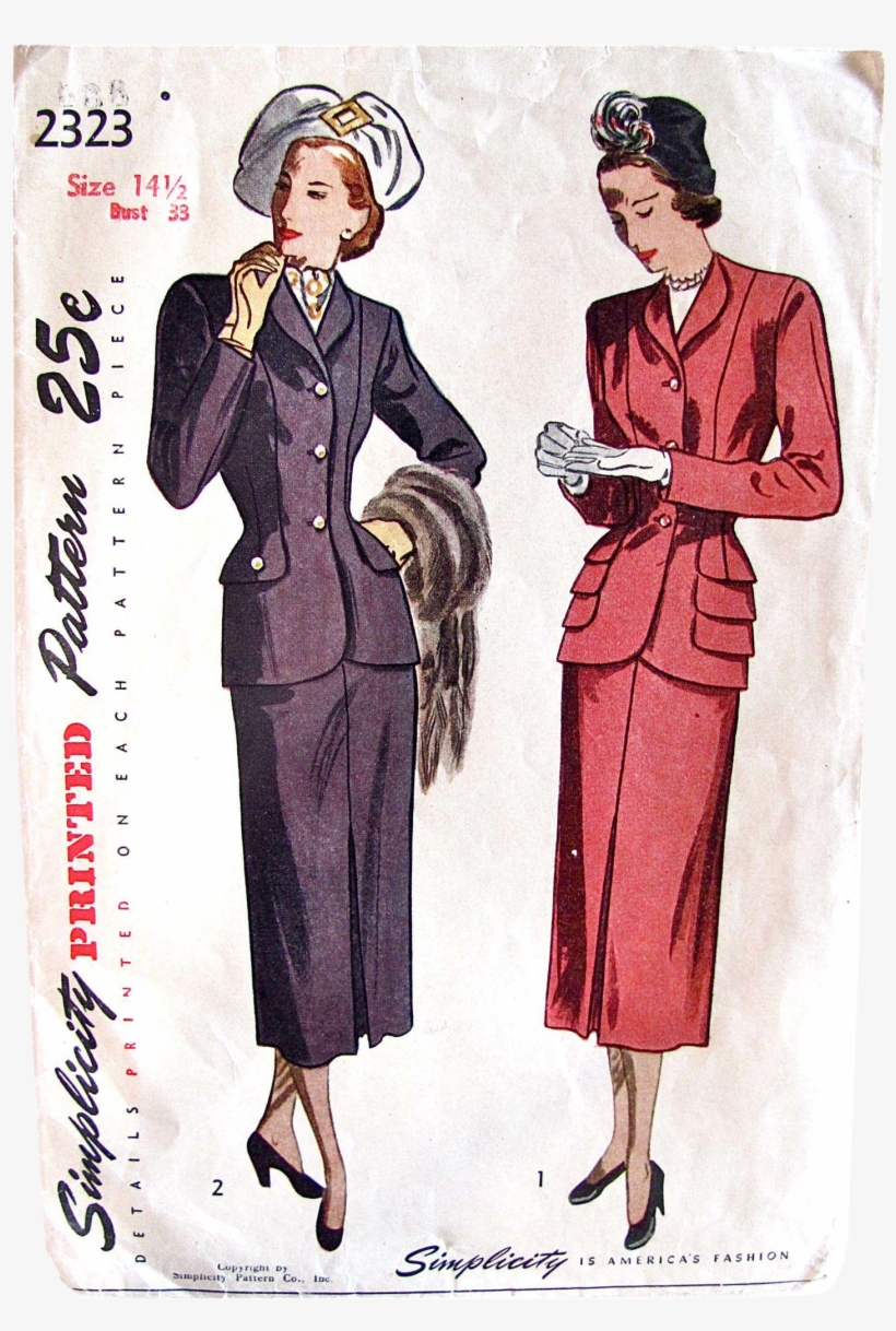 1940s Two-piece Dress Suit For Misses And Women, Vintage - 1940s Evening Wear, transparent png #9853351