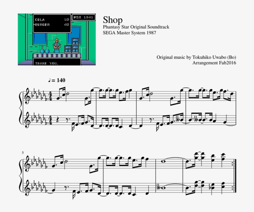 Phantasy Star Original Soundtrack Sega Master System - Halo Theme Partition Piano, transparent png #9853575