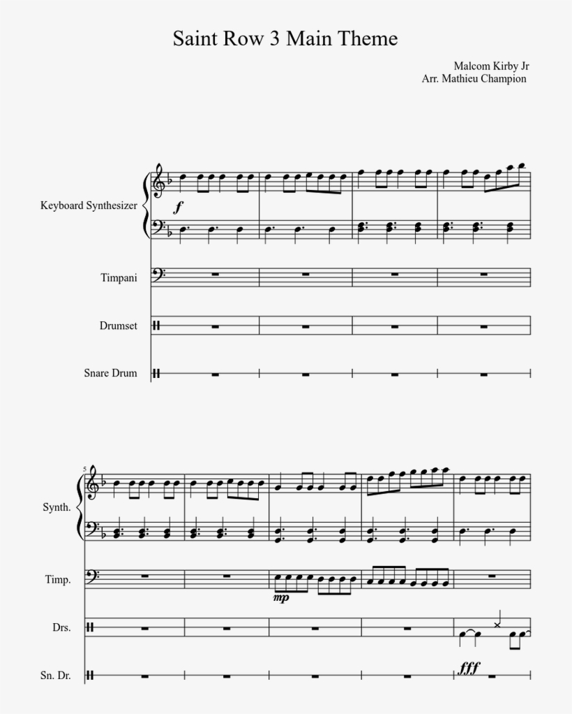 Saint Row 3 Main Theme Sheet Music For Synthesizer, - Two Steps From Hell Archangel Notes, transparent png #9853615