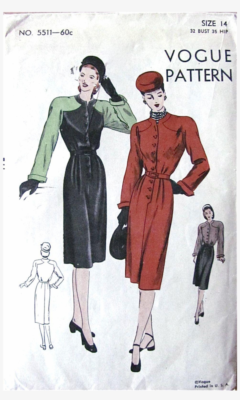 1940s Dress Pattern, Vogue 5511, Unused Factory Folded, - Vogue 1940, transparent png #9853616