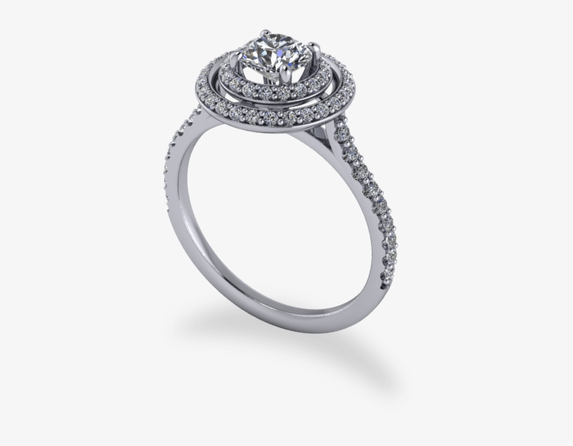 Modern Round Brilliant Cut Double Halo Ring - Engagement Ring, transparent png #9862153