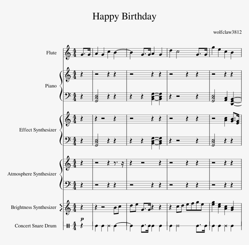 Happy Birthday Creation Sheet Music For Flute, Piano, - Sheet Music, transparent png #9865734