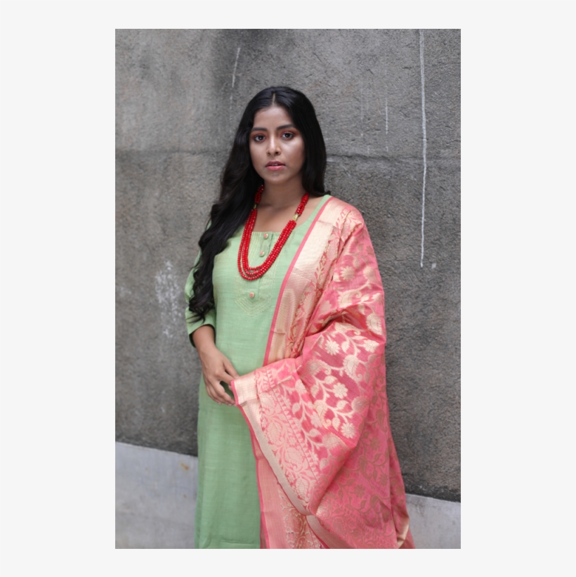 Green Kurta Set With Zari Detailing And Handmade Buttons - Silk, transparent png #9867344
