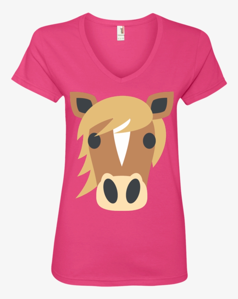Horse Face Emoji Ladies' V Neck T Shirt - T-shirt, transparent png #9871510