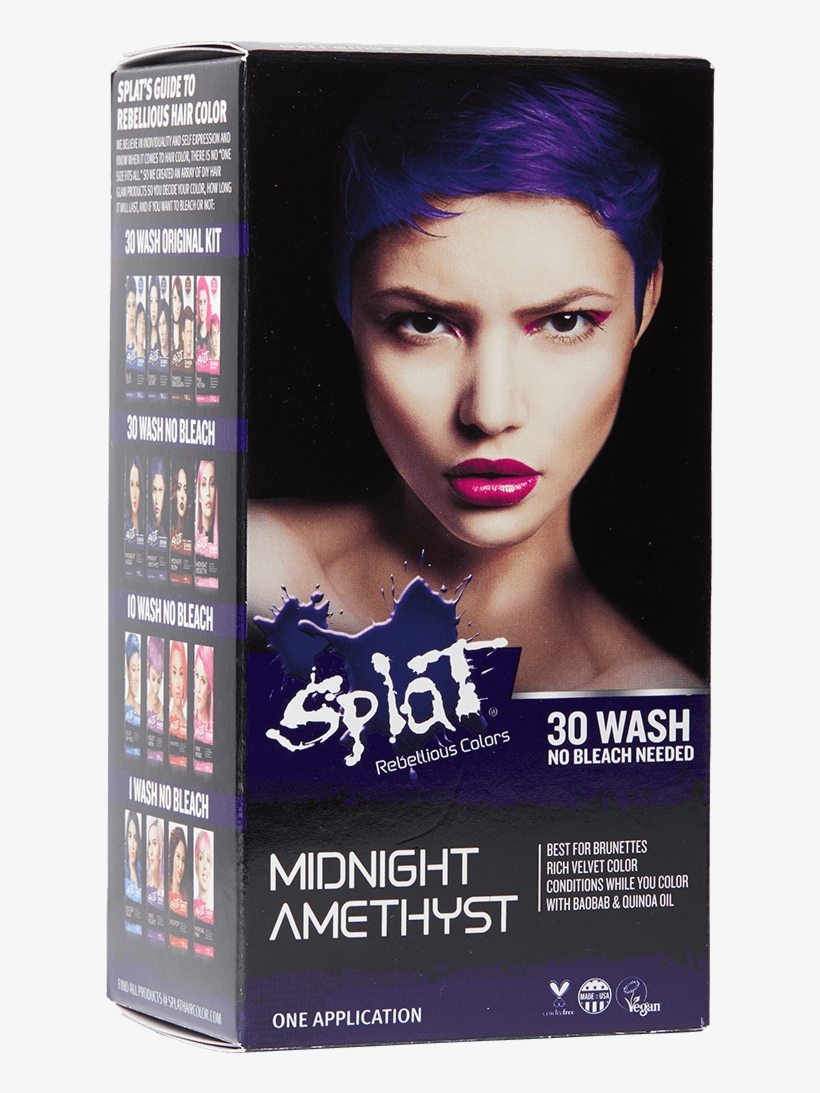 Splat 30 Wash No Bleach Semi-permanent Hair Dye Midnight - Splat Hair Dye Pink Purple, transparent png #9872765