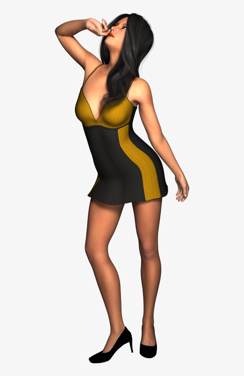 Woman Dress Black Gold Hair Png Image - Cartoon, transparent png #9874339