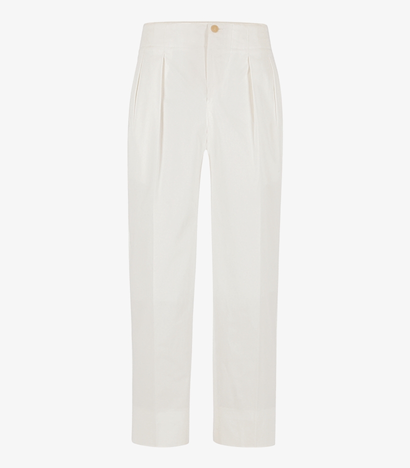 White Pleated Cotton Trousers - Pocket, transparent png #9876077