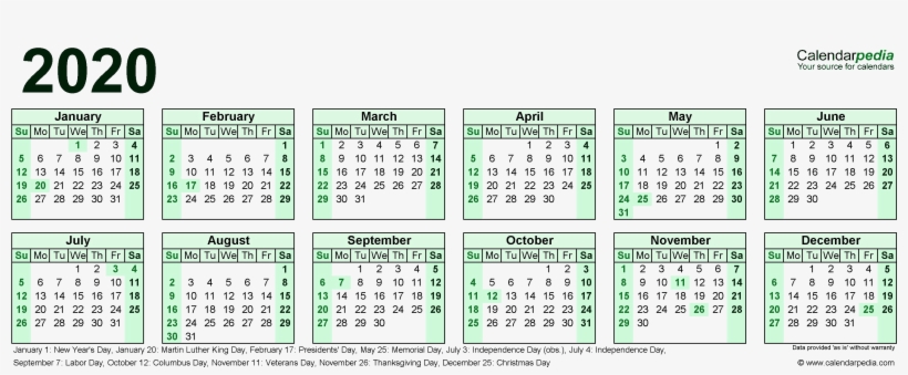2020 Calendar Resolution - Year At A Glance Calendar 2019 Free Printable, transparent png #9881804