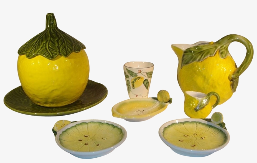 Italian Majolica Bassano Lemon Pottery Set, Pitcher - Ceramic, transparent png #9883109