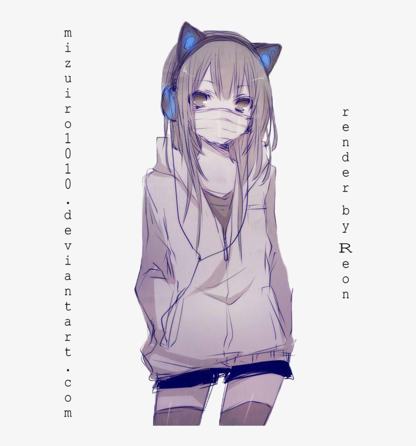 Anime Girl Headphones Cat, transparent png #9885459