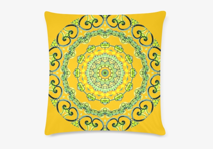 Green Lace Flowers, Leaves Mandala Design Gold Custom - Cushion, transparent png #9886365