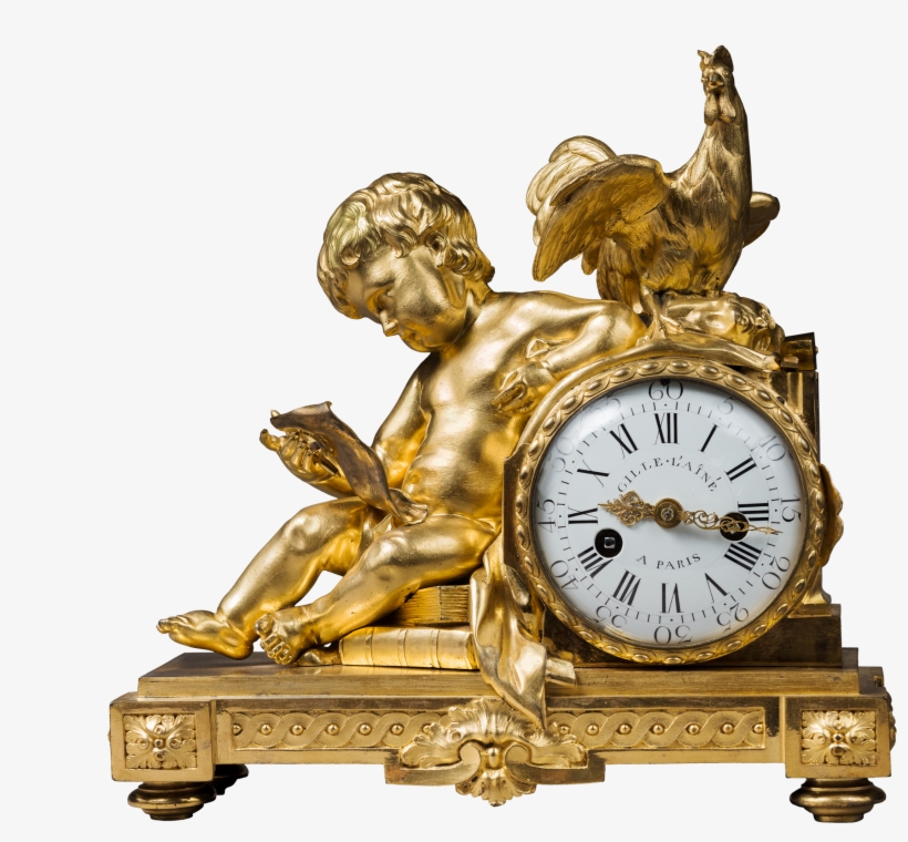 Rare Gilt Bronze Mantel Clock With Allegorical Figure,, transparent png #9892219