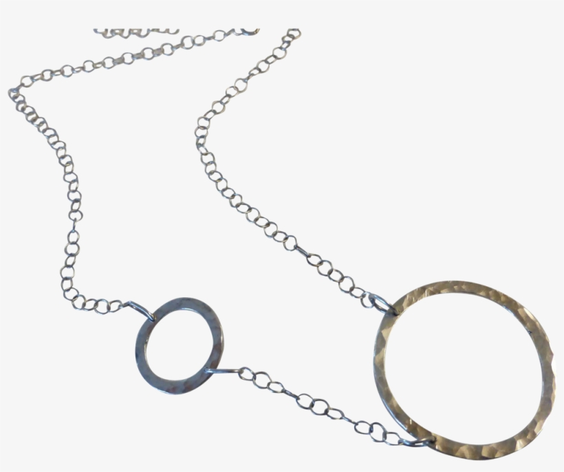 Vintage Sterling Silver Double Circle Modernist Necklace - Chain, transparent png #9893828