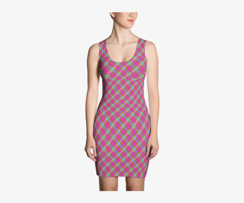 Cyan Quad Gingham Striped Orange Purple Dress - Dress, transparent png #9897222