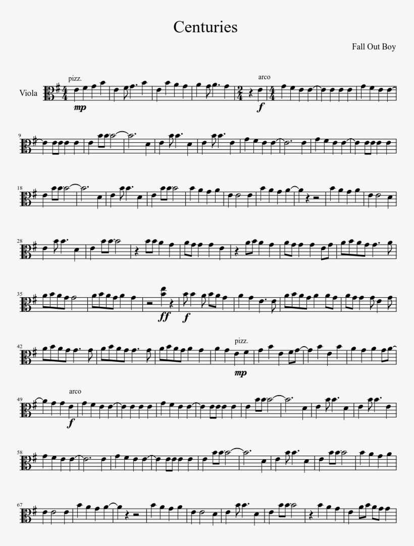 Centuries By Fall Out Boy - Bitter Sweet Symphony Partitura Violin, transparent png #9899224
