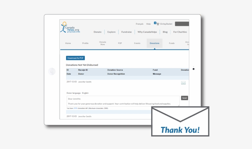 Sending Donors A Quick, Personal Thank You Message - Canada Helps, transparent png #990884