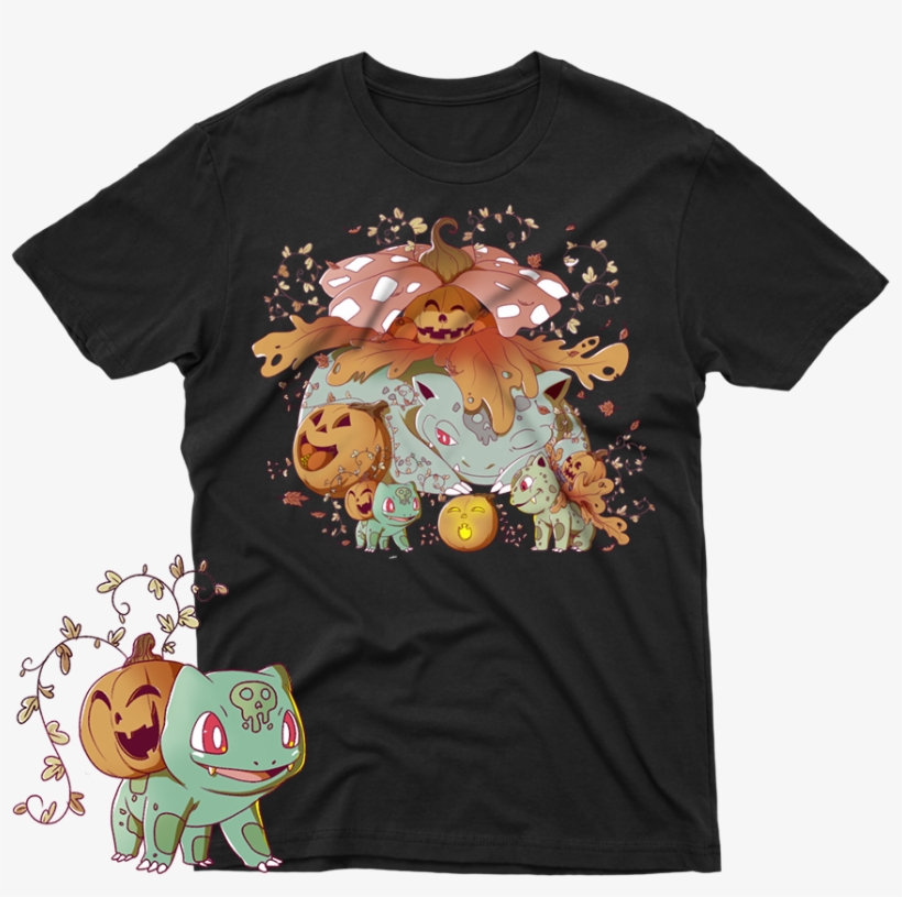 Bulbasaur Autumn Fall Halloween Day Black Unisex T-shirt - Halloween Squirtle Pokemon, transparent png #992245