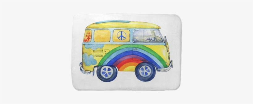 Old-fashioned Yellow Hippie Сamper Bus, Painted In - Watercolor Painting, transparent png #992888