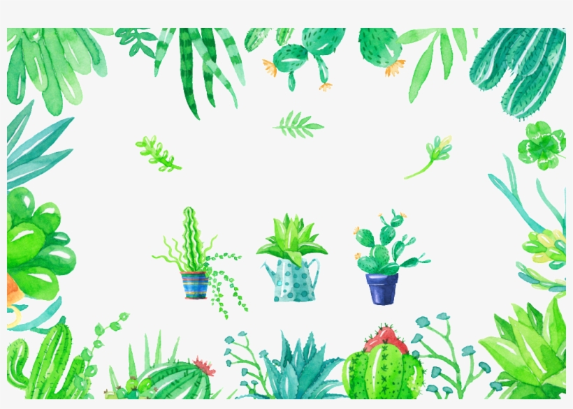 Fresh Green Hand Painted Wind Cactus Palm - 水彩 插圖 素材 多肉, transparent png #994480