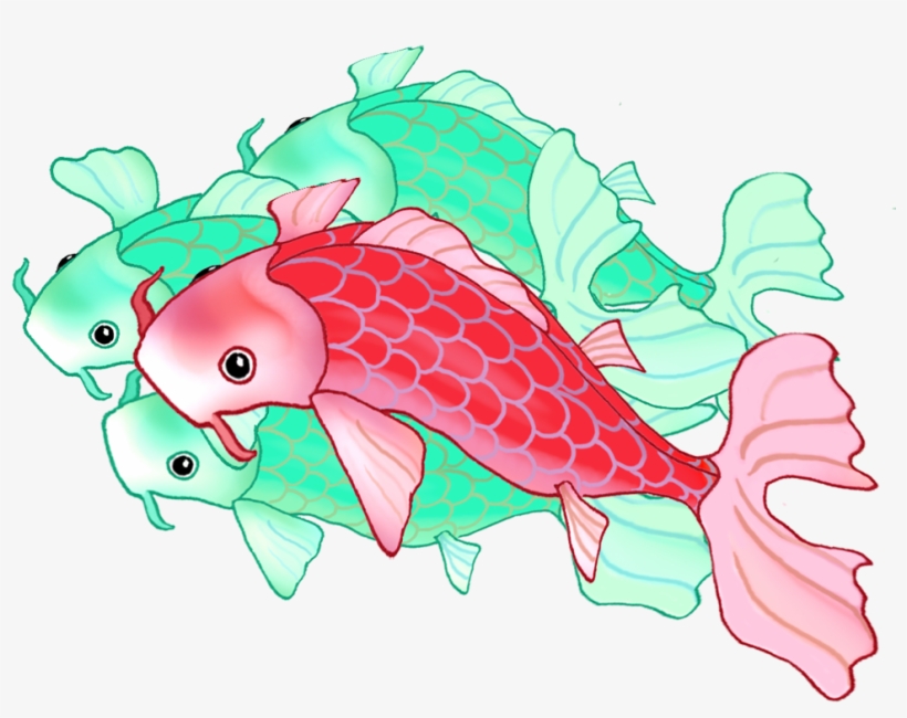 Three Green One Red Koi Fish - Common Carp, transparent png #994879