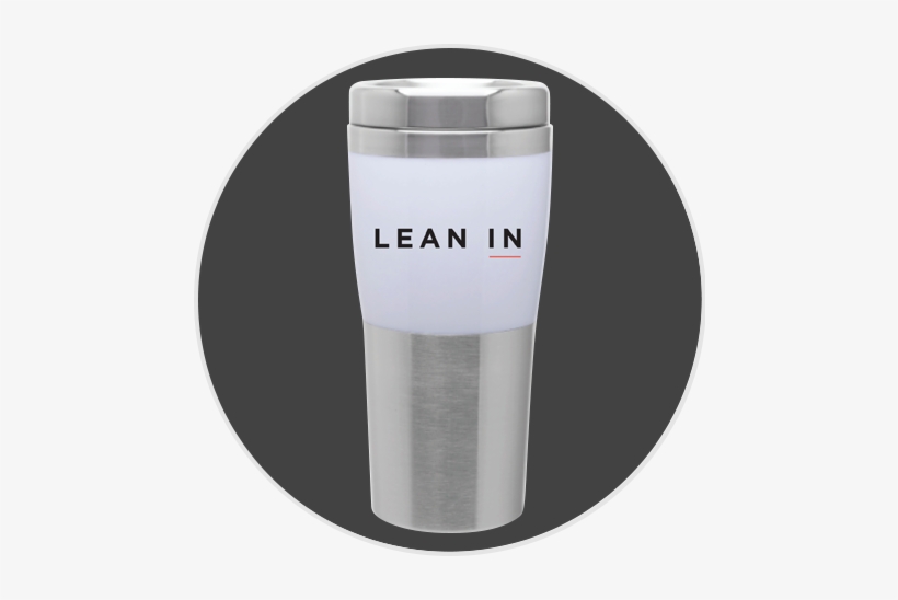 White And Silver Travel Mug With Lean In Logo - Mug, transparent png #995597