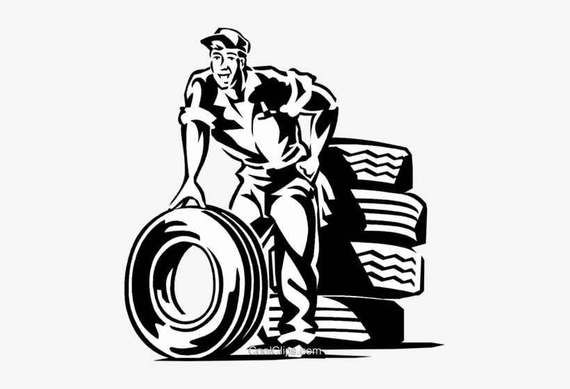 Auto Mechanic With Tires Royalty Free Vector Clip Art - Tire Shop Clipart, transparent png #995941