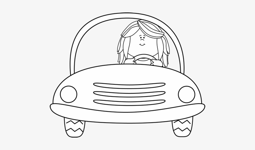 Black And White Girl Driving A Car Clip Art - Driving Clip Art Black And White, transparent png #996330
